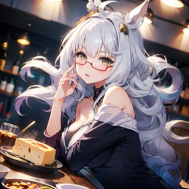 ((((Glasses))))((((Glasses娘))))((((Big Breasts))))biwa hayahide \(umamusume\), 1 girl, 独奏,1girl, 独奏, long hair, breasts, looking at viewer、masterpiece, 最high quality, high quality, High precision,Highly detailed 8K wallpapers、Innocent、minimum、Boiling semen、Put semen in a pan、Taste、semen fondue、（Cooking girl）、（ingredients：semen）、long hair、Long Hair、ponytail、((Random expression:1.4))、(Cheese can be sprinkled on top)、(on the table)、(Off the shoulder、Dabotto Girls Splicing Off the Shoulder、Breast flash、Nipple peek、limming、Beautiful belly、cute ass）、（short girl、daughter、younger sister）、whole body