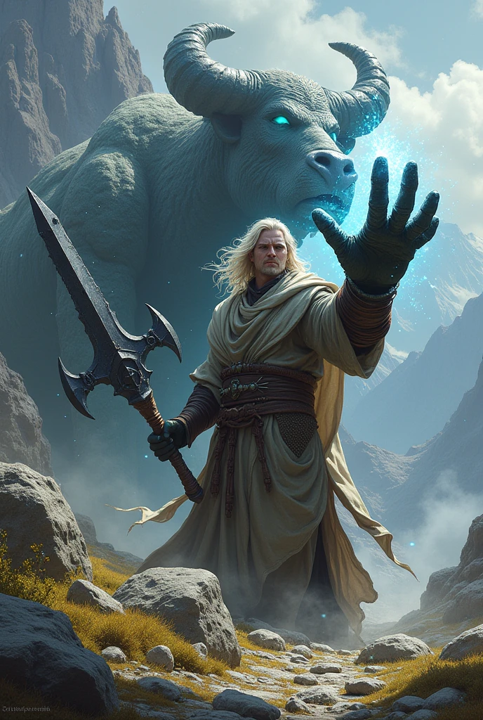 Earth Mage creates a hand made of rocks from the ground and a spiked obsidian from the ground with stone bull