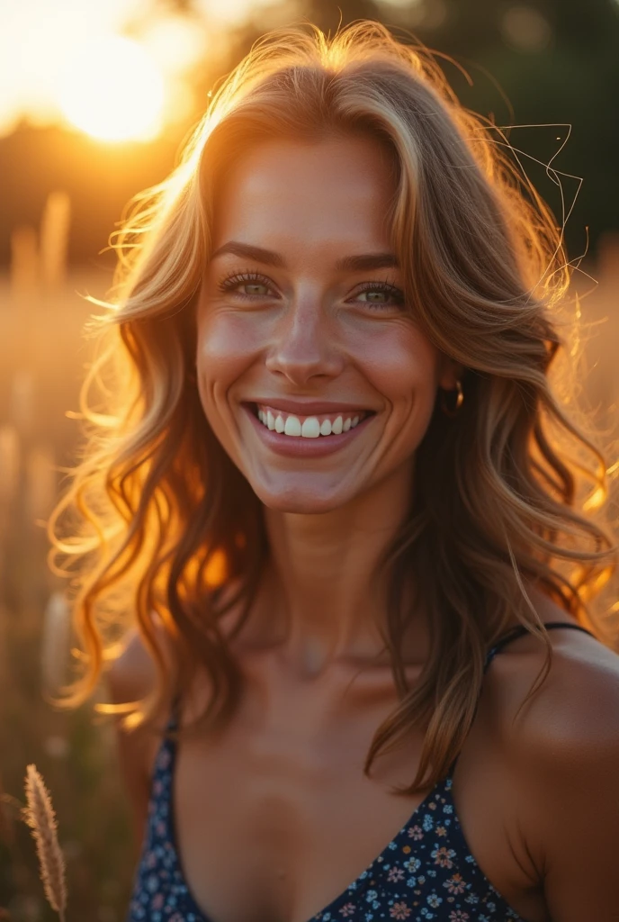 Create an inspiring image that conveys confidence and self-awareness. The image should include a smiling and confident woman in a natural setting, such as a field or garden, at sunrise or sunset. Her expression should convey confidence and serenity.

Incorporate a Star of David discreetly positioned in a corner of the image or subtly into the background. Add elements of soft golden lights radiating around the woman to create an effect of illumination and mysticism.

Include a numerological diagram in a lateral area or subtly within the image to suggest the in-depth and analytical content of the numerological map. Add a catchy phrase at the top or bottom of the image: "Discover Your True Purpose", using an elegant and legible font with colors that harmonize with the rest of the image (gold and soft blue).

Use soft and comforting tones, with a mystical and attractive touch, blending natural light and graphic elements to create a harmonious look.