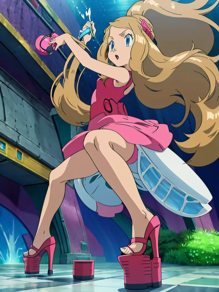 Serena in sexy open toe platform high heels in pokemon battle