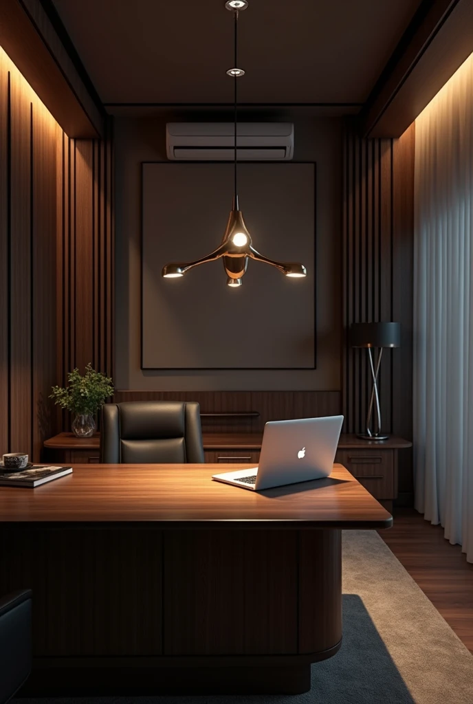 Lawyer's chamber with modern lamb and with dark light with AC and laptop and table