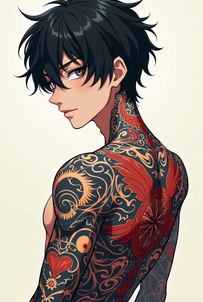 Anime boy with sukuna tattoos on the back