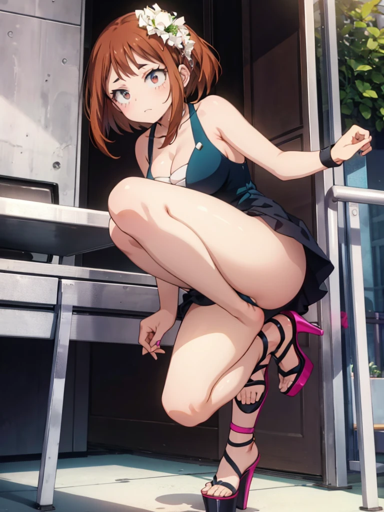Uraraka in sexy open toe platform high heels