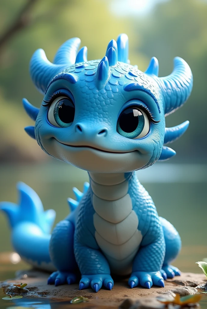 photorealistic cute blue dragon