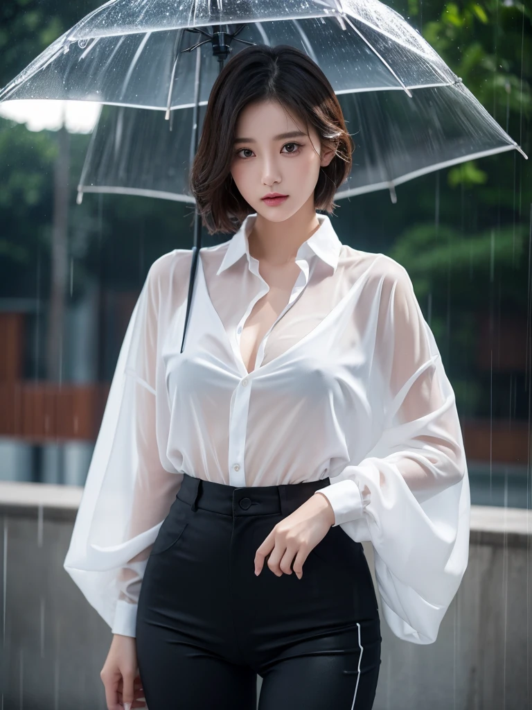 exy pose、Hair getting wet in the rain、Mr.々Hair style、Short Hair、Transparent shirt、Beautiful woman getting wet in the rain、typhoon、Get wet without an umbrella、Beautiful woman in the rain、雨で濡れたBeautyOL、Detailed face、Realistic、beautiful girl、Beauty、Office Lady Uniform、beauty、Beautiful woman、Narrow waist、Handsome woman、Tight pants look、suit、Sexy pose、タイトなsuitパンツ、雨で濡れたsuit、Wet  shirt、See-through shirt、Shot in heavy rain、Naked shirt、Gaudy colored underwears