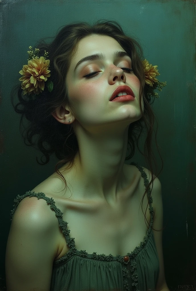 Ophelia's dream, Low saturation color photography, vintage, grunge, top light, masterful painting in the style of Anders Zorn | Marco Mazzoni | Yuri Ivanovich, Todd McFarlane, Aleksi Briclot, oil on canvas