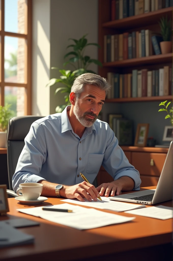 A man creating documents