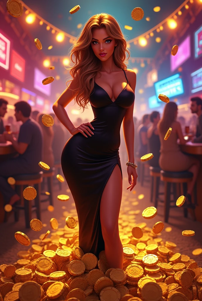  Casino chips woman animated golden colors nightclub drinks
