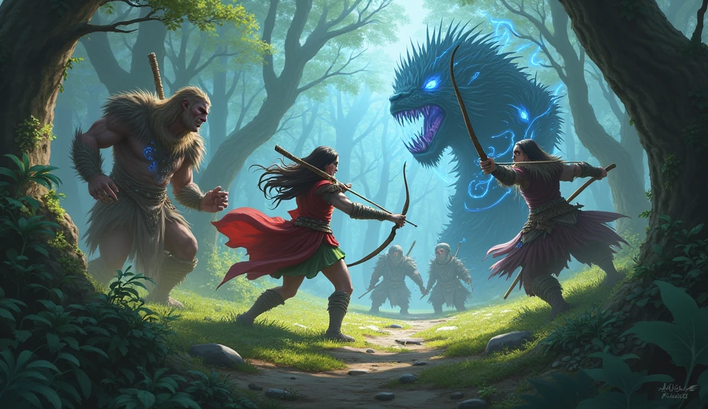 Alicia、Ellis、And the guardians of the forest join forces to fight the dark invaders.。The invaders wield dark magic、Second-rate々And he attacks.。Aliciaは弓矢と剣で戦い、Ellisは魔法の力を駆使して侵略者を撃退しようとするが、The enemy's power is greater than expected.。The guardians fight with all their might,、The invaders continue to grow。