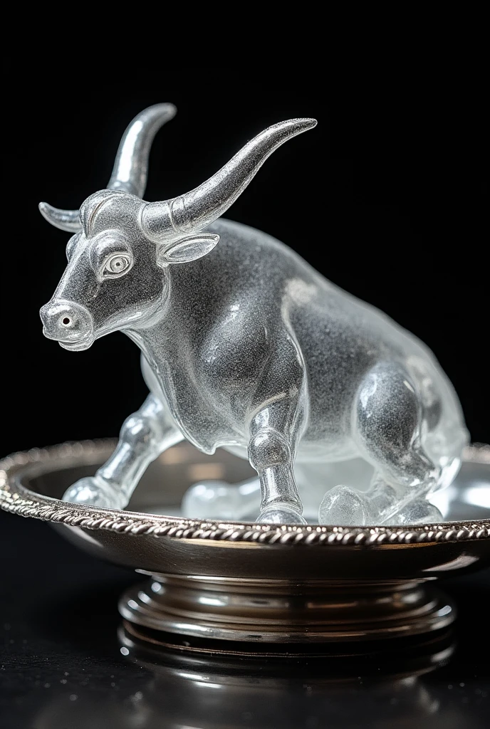 The British Royal Family hold ,((100-carat crystal bull-diamond)), Served on a silver dish, 24kNecklace with stand、, Surrealism, Contemporary art, Realism, Canon, UHD, anatomically correct, textured skin, textured skin, high quality, highness, 8k