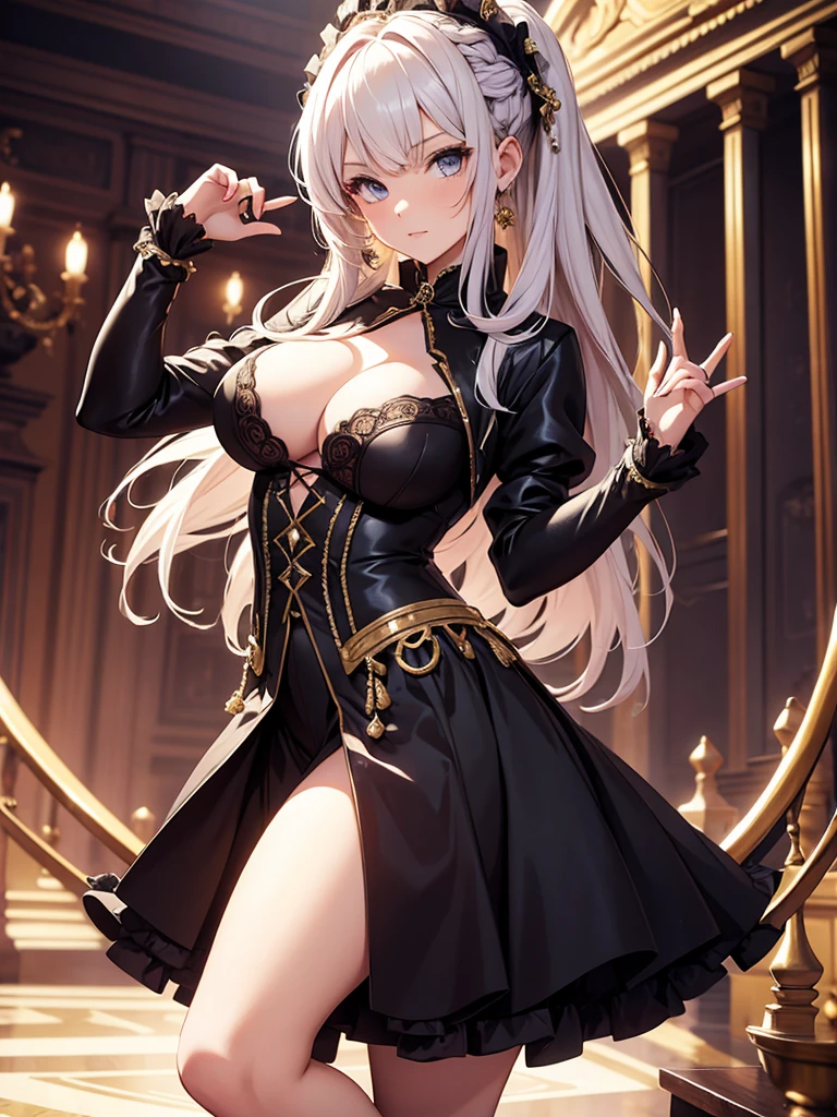 a girl,Random hairstyle,Hair color random,baroque fashion clothing,model,Sexy,((dynamic poses)),Cool background
