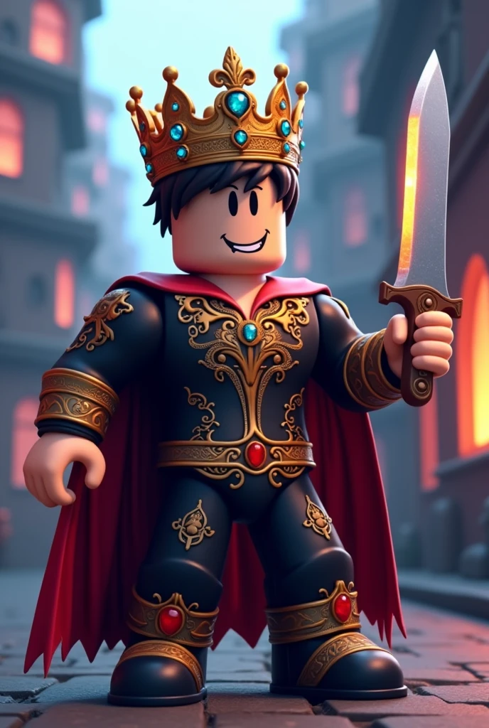 Roblox player animated with a crown and knife
