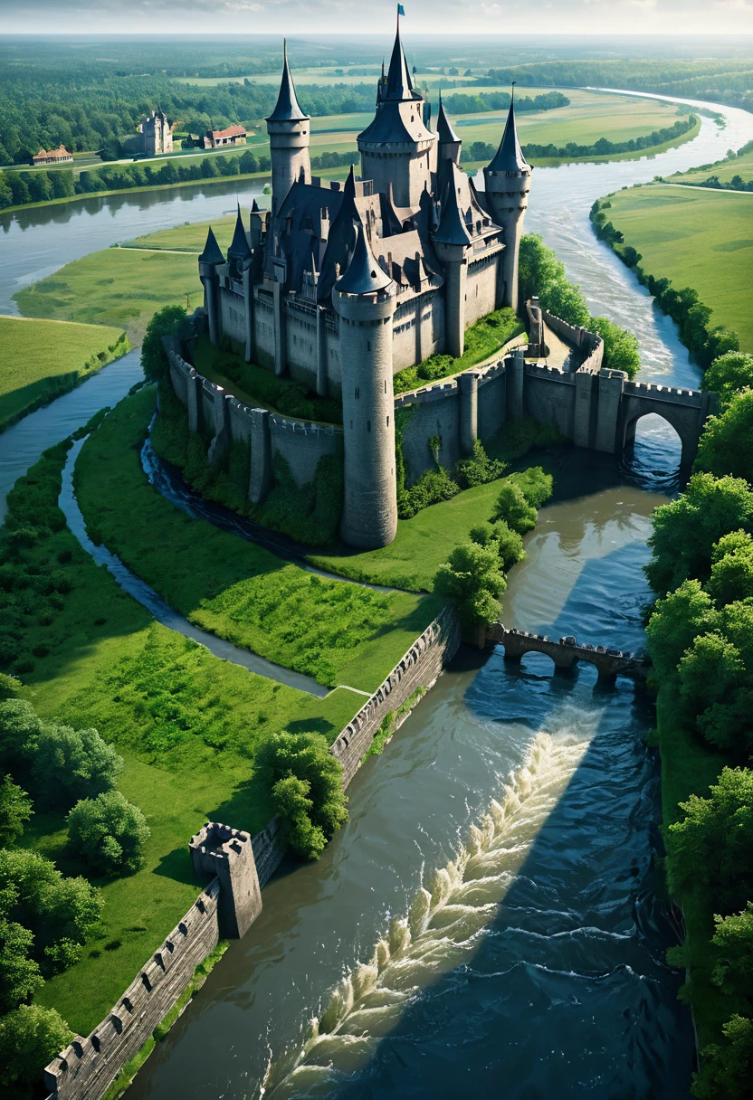 The castel name Riverrun,three-sided castle, Bordered on two sides by rivers, their third side is fronted on an enormous manmade ditch that in times of danger can be flooded with water from the two rivers. This leaves the castle surrounded by water on 3 sides, making it practically impregnable.Cinematic, Realism
