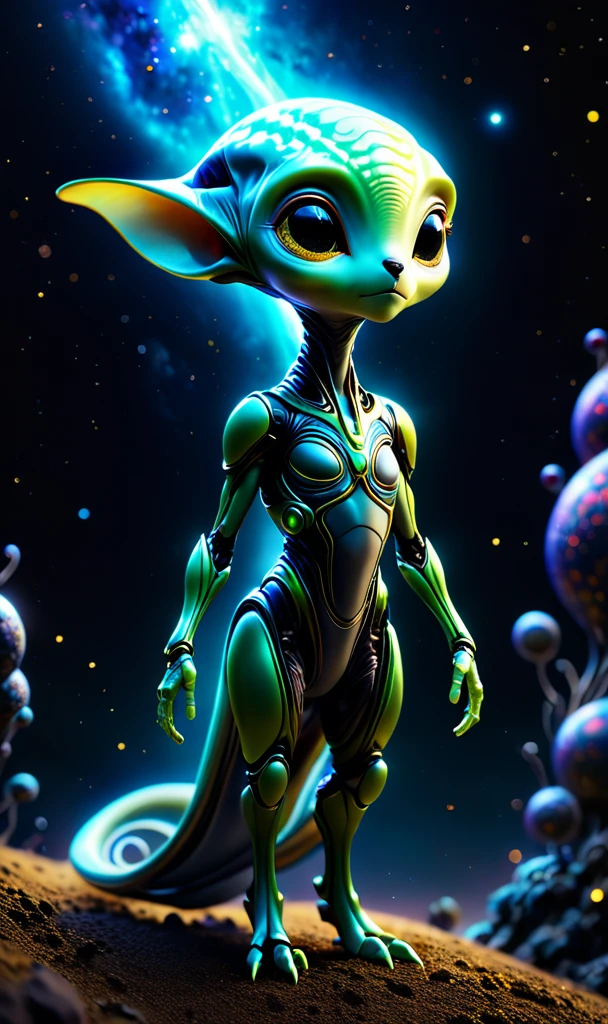 A tiny alien lifeform made from a 犬 アビス、Realistic 4k Octane、beautifully detailed render、4K post-processing、Very detailed、intricate complexity、A magnificent composition、Magical atmosphere、Cinematic lighting、masterpiece、Ultra-high resolution、Sharp focus、Blender Gustav Klimt、masterpiece、Films by artgerm and greg、Inside the spaceship