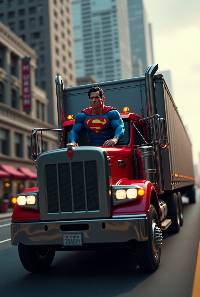Superman driving a truck