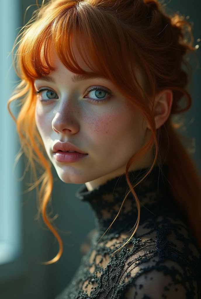 (solo, full body photo:1.3), (action packed:1.3), (haze, fog, mist:1.3), chiaroscuro, best quality, photorealistic, 1woman, (cute), (24yo:1.2), redhead, long ginger hair highly detailed, 1700'S, digital photography, art by artgerm and ruan jia and greg rutkowski surreal painting gold butterfly filigree, broken glass, (masterpiece, sidelighting, finely detailed Fashionable eyes: 1.2) (perfect oval large eyes that gazes at the viewer), beautiful detailed face, blue gorgeous perfect eyes, (blonde hair ponytail), (attractive young woman:1.3), (thick amazing hair), (seductive:1.1), (blushing:1.1)