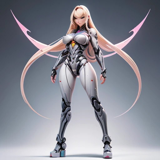 extreme biomechanical style, cyborg robot (female), beautiful robot assembled in a laboratory (future), circuits and bimechanical parts in legs, hyperrealistic digital art Hyperrealistic, Amazing, surreal, full body shot, full body pose, perfect body, huge but, huge boobs, white and pink style, biomechanical style, front pose, +18