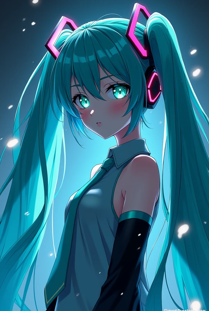Movie Poster page, (promotional poster), Hatsune Miku, 1female, solo, humanoid android, teal hair, teal eyes, singer's uniform, headset, WeirdOutfit style, concert, Nippon Budokan, glowneon, glowing, sparks, lightning, shadow minimalism, (best quality), (masterpiece), detailed, beautiful detailed eyes, perfect anatomy, perfect body, perfect face, perfect hair, perfect legs, perfect hands, perfect arms, perfect fingers, detailed hair, detailed face, detailed eyes, detailed clothes, detailed skin, ultra-detailed, (full body), (upper body), (top quality), pop art, extremely detailed, extremely detailed CG, (high resolution), highly detailed, (high quality), (perfect quality), (glitchcore colors)