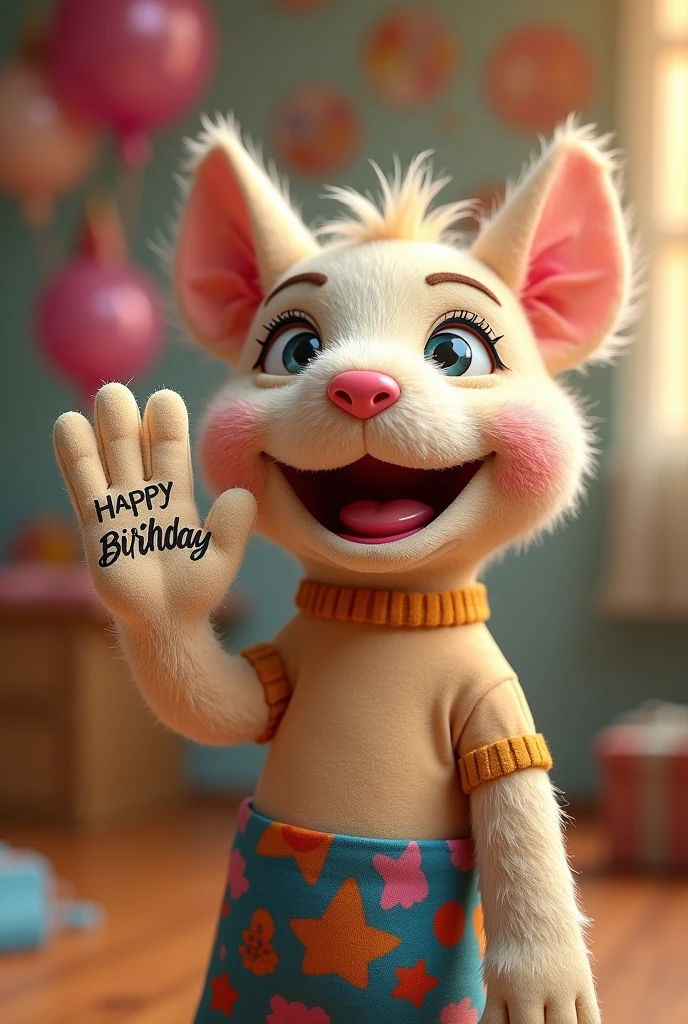 Birthday wishing cute puppet , Happy birthday template on his hand
