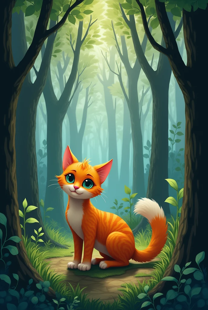 Create a cat in a forest 