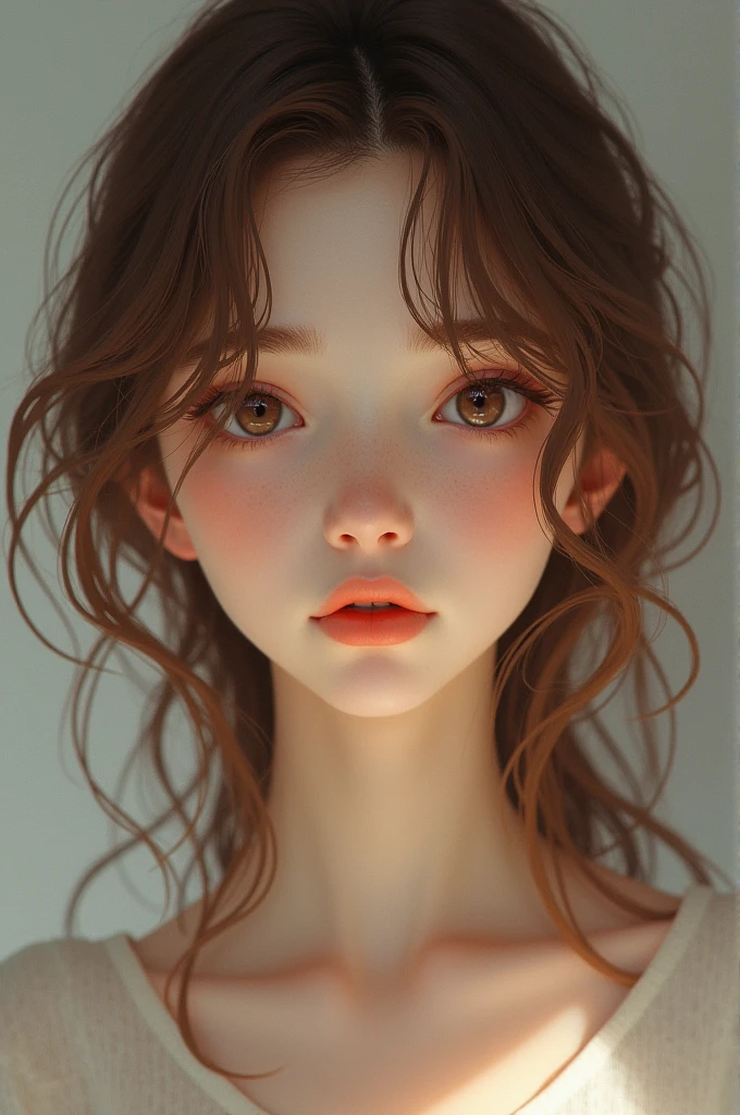 Girl with medium hair and light brown eyes
