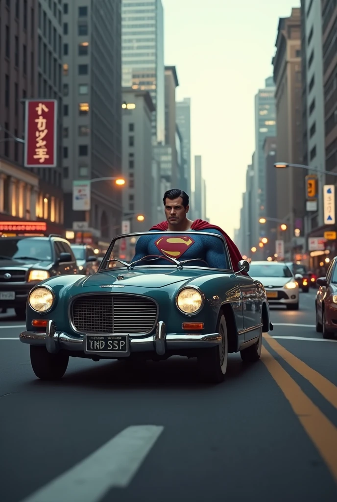 Superman traveling by car