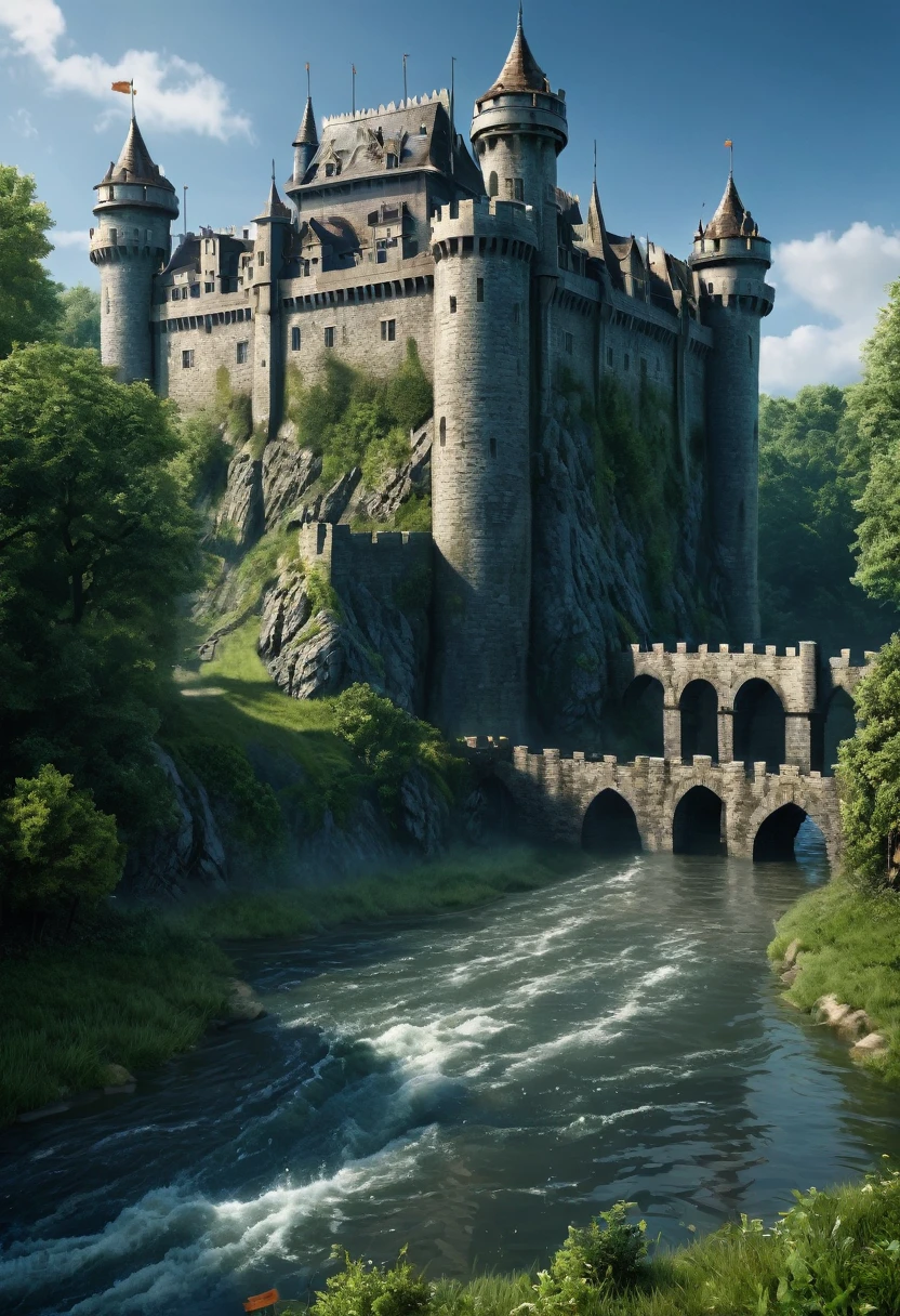 The castel name Riverrun,three-sided castle, Bordered on two sides by rivers, their third side is fronted on an enormous manmade ditch that in times of danger can be flooded with water from the two rivers. This leaves the castle surrounded by water on 3 sides, making it practically impregnable.Cinematic, Realism