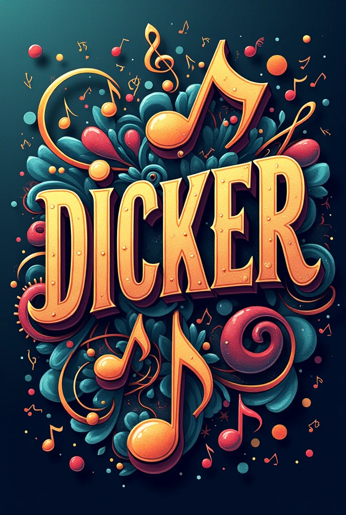 The word DICKER with musical themes around it