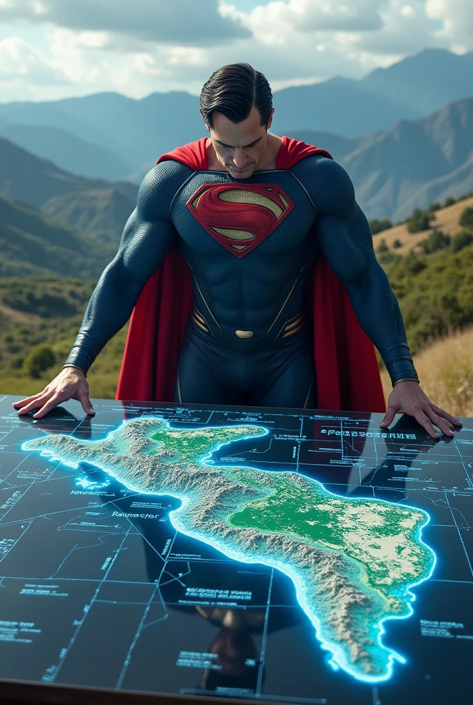 Superman building the map of Peru