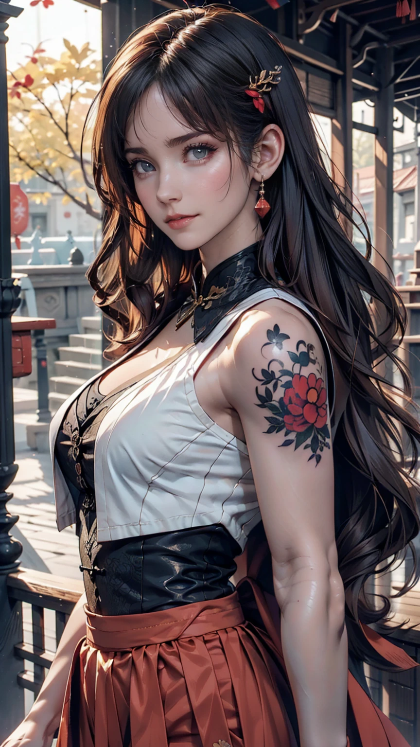 Ancient Chinese Beauties, Attractive temperament, Flowing long skirt, Clear Face, Beautiful Eyes, Around the sweet osmanthus, A well-proportioned masterpiece with perfect body structure, Very detailed, A magnificent composition, Color tattoo art, New Traditional Tattoo Art, SD Tattoo Design, Color tattoo art, Mysterious, warm and friendly atmosphere, Hyperrealistic painting, Super HD, high quality, 最high quality, 32K --v 6