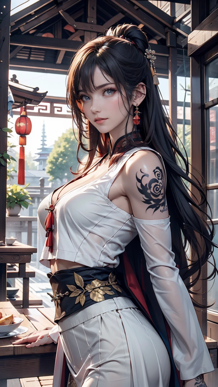Ancient Chinese Beauties, Attractive temperament, Flowing long skirt, Clear Face, Beautiful Eyes, Around the sweet osmanthus, A well-proportioned masterpiece with perfect body structure, Very detailed, A magnificent composition, Color tattoo art, New Traditional Tattoo Art, SD Tattoo Design, Color tattoo art, Mysterious, warm and friendly atmosphere, Hyperrealistic painting, Super HD, high quality, 最high quality, 32K --v 6