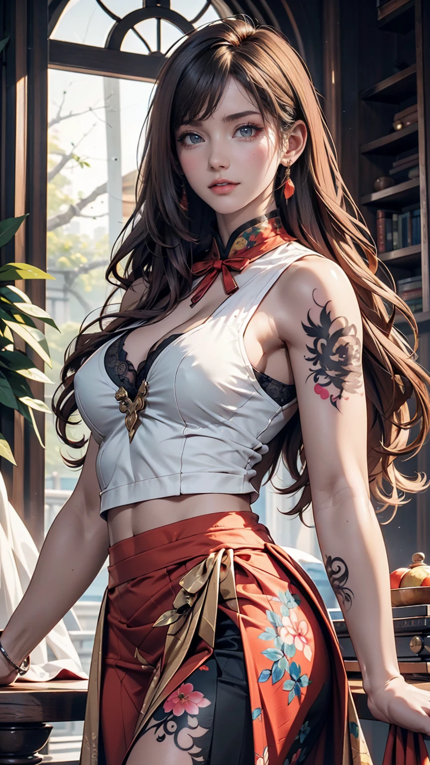 Ancient Chinese Beauties, Attractive temperament, Flowing long skirt, Clear Face, Beautiful Eyes, Around the sweet osmanthus, A well-proportioned masterpiece with perfect body structure, Very detailed, A magnificent composition, Color tattoo art, New Traditional Tattoo Art, SD Tattoo Design, Color tattoo art, Mysterious, warm and friendly atmosphere, Hyperrealistic painting, Super HD, high quality, 最high quality, 32K --v 6