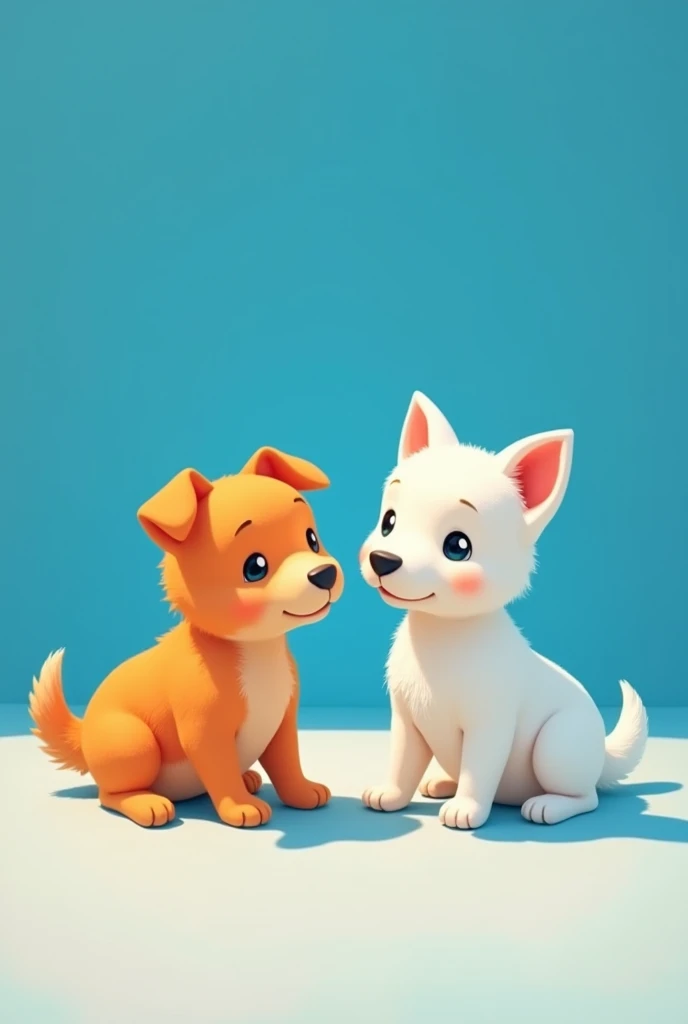 Animation about dogs, Dark white and orange style, Minimalist design, Realistic still life painting, Cartoon-like innocence, Deep sky blue and white 