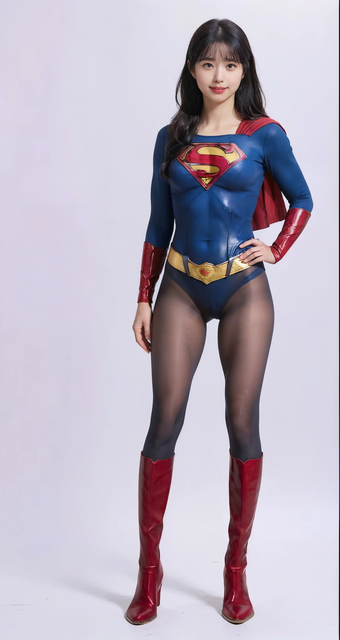 No background、(((Beautiful legs in black tights.)))、(((Legally express the beauty of your smile)))、((((Make the most of your original images)))、(((体にぴったりフィットするSupergirl Costume)))、(((Supergirl Costume)))、(((Beautiful hair with twin tails)))、(((suffering)))、(((Please wear black tights....、Wear red boots)))、((Best image quality、8k))、((Highest quality、8k、masterpiece:1.3))、(((Preserve background )))、Sharp focus:1.2、Beautiful woman with perfect figure:1.4、Slim Abs:1.2、Wet body:1.5、Highly detailed face and skin texture、8k