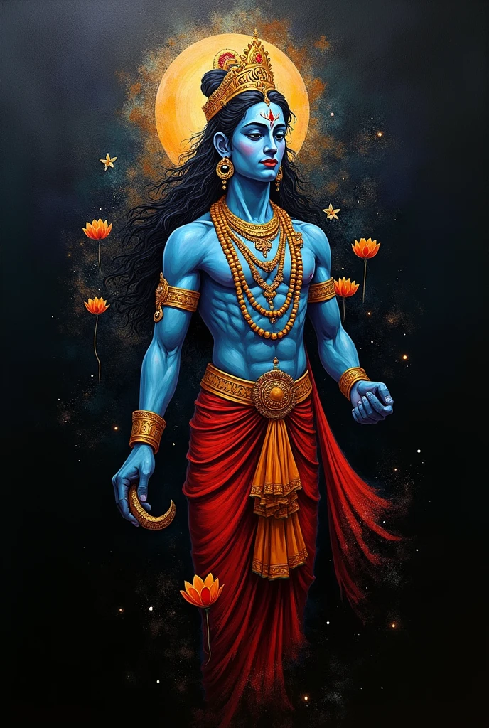 Amoled, 9:16 ratio, abstract painting of hindu lord vishnu, amoled black background