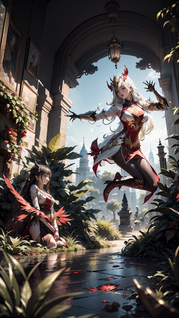 (masterpiece, top quality, best, official art, beautiful and aesthetically pleasing, long exposure: 1.2), smooth movement, charming patterns, 1 girl, (long dress with sleeves: 1.3), (((white-gold red imperator armor) )), upper body close-up, bare shoulders, Chinese girl, blush, black lob hair, portrait, solo, upper body, looking at the observer, detailed background, detailed face, (crystallineAI, crystalline theme:1.1), elemental fire elf, rotation fire, control fire, ruby clothes, dynamic pose, floating particles, ethereal dynamics, fire, vapor, magma in the background, red tint, volcano, ethereal atmosphere,1 japanese, WARFRAME, prime,rhino prime,volt prime,saryn prime dynamic pose, intricate pattern, heavy metal, energy lines, faceless, glowing eyes, long silver hair, wind blown hair, elegant, intense, blood red and black uniform, bloody wings, solo, desert, sunny, bright, claws, dramatic lighting, (masterpiece:1.2), best quality, high resolution, beautiful detailed, extremely detailed, perfect lighting, zhongfenghua, from below
