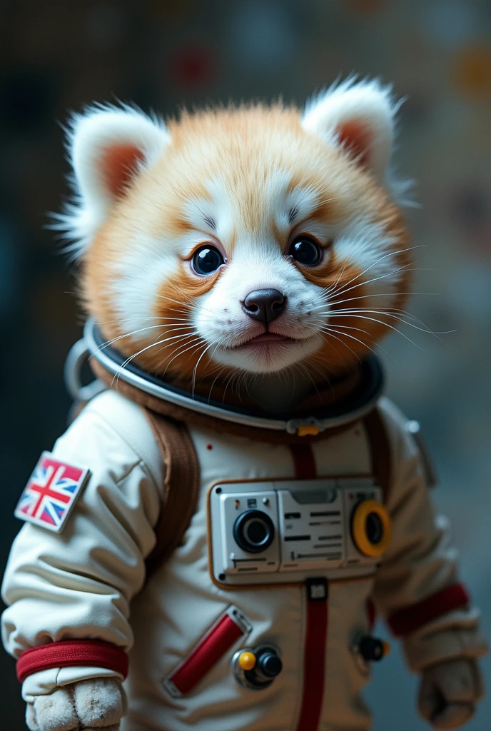 A very beautiful kitten baby panda wear a space suit inside internation space station