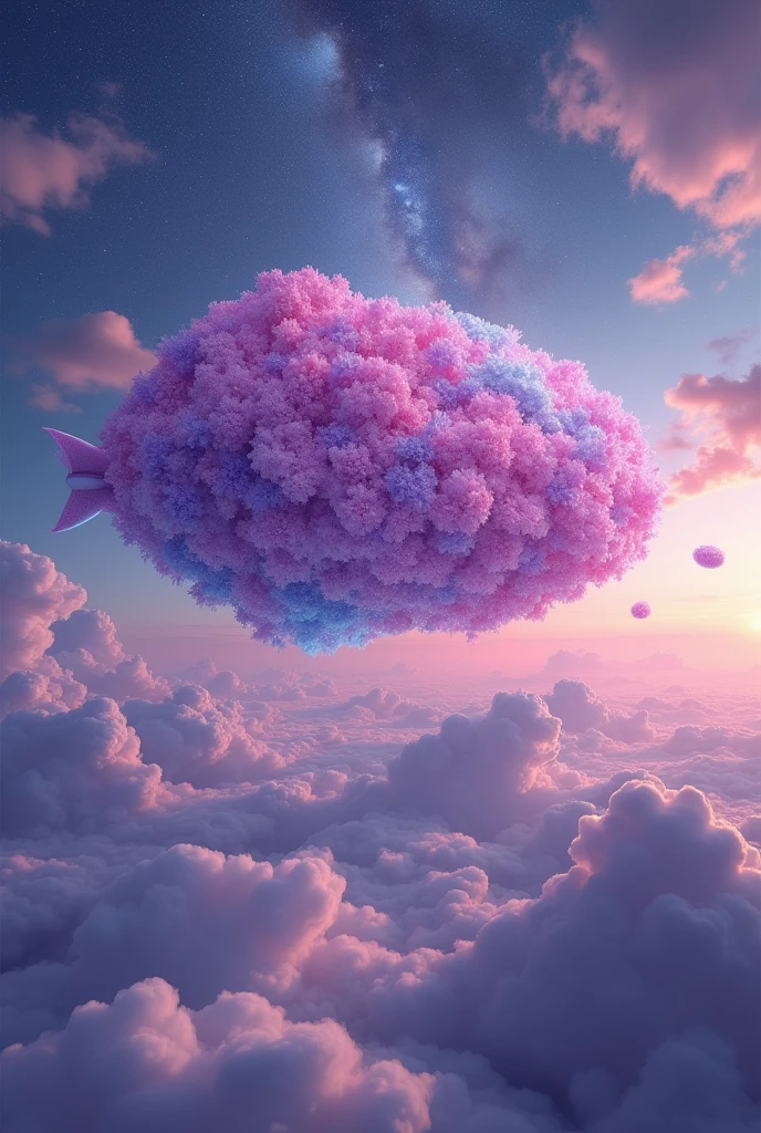 Original Photography,Hyperrealistic aerostat in the clouds detailed with blooming flowers, The floating cloud beast，Glittering outline, The passengers were amazed, The vast sky and rotating galaxies, Cosmic Colors (Purple, bluth, Pink), Dramatic Lighting, Mysterious atmosphere, (Clear details:1.1), Canon EOS 5D Mark IV, masterpiece, 35mm Photo, (Iconic photos:1.4), (Visual Storytelling:1.2), Film Grain, Award-winning photography,Vivid use of light and shadow, Bright colors,High quality materials, Volumetric texture perfect combination, Dynamic changes of light, Rich colors, Epic Shots, perfect quality, Natural Texture,High Detail, High sharpness, High Definition, detailed ,Light and Shadow,  Intricate details, 8K