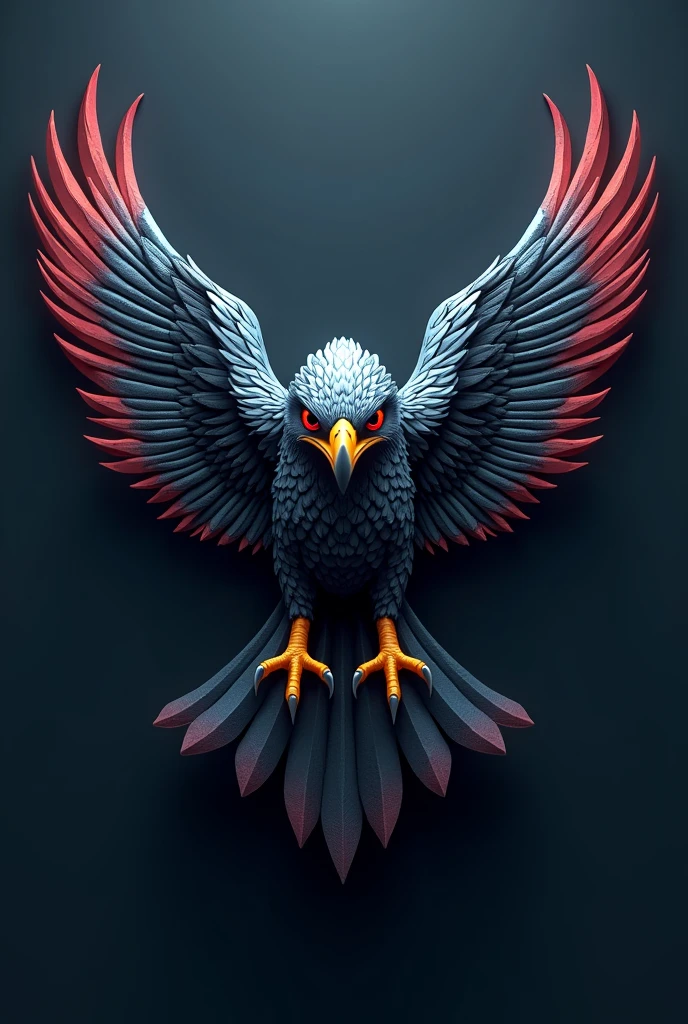 Create a logo for a team of drone operators whose mascot is a peregrine falcon, quad-wing drones that form a falcon wing, with the front of the drone resembling a hawk's head with two sharp claws, Tudo em 3d
