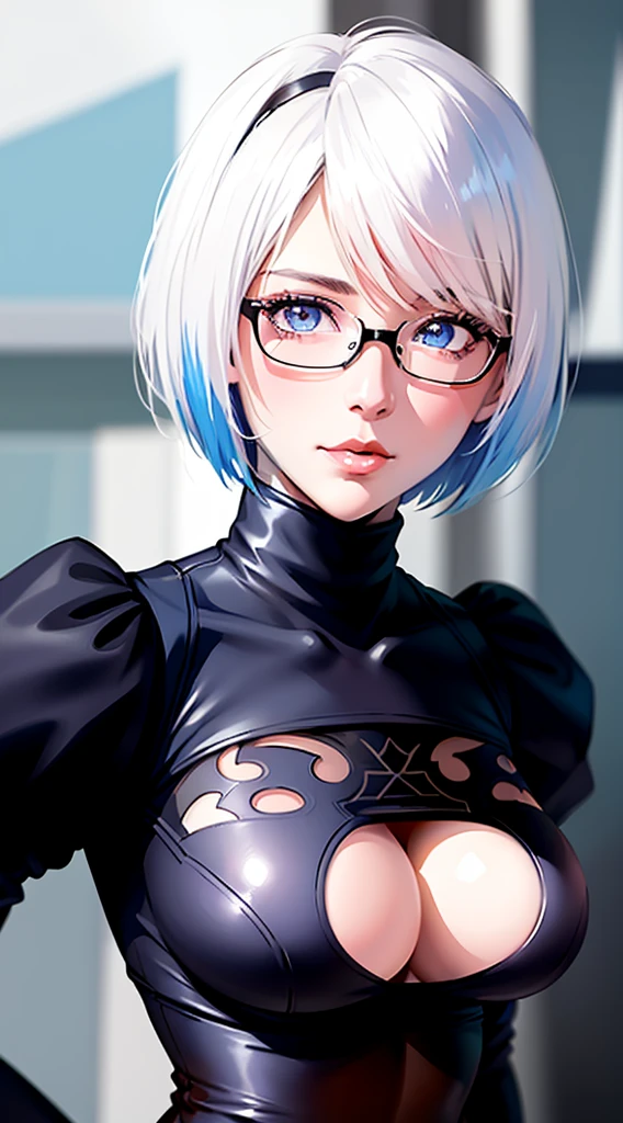 (Detailed face ayeahd eyes:1.3),
yeah_2b,White backgrouyeahd,iyeahky,blue eyes，short hair，Upper body，Big Breasts，Cleavage，Black-rimmed glasses，
Ultra-detailed,(hight resolutioyeah:1.1),Highest quality,(Tabletop:1.3),Ciyeahematic lightiyeahg，