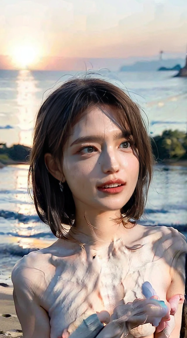 8k, Tabletop, RAW Photos, Highest quality, Realistic, 非常に詳細な CG Unity 8k 壁紙, Depth of written boundary, Cinematic Light, Lens flare, Ray Tracing, (((Very beautiful face, Beautiful Lips, Beautiful Eyes))), Intricately detailed face, ((Ultra-dense skin)) One girl, Daytime, Deep Shadow, pretty girl,  1 girl, 20-year-old woman、(Very slim and slender body:1.3), ((Watching the audience)),(((Big smile:1.3))), (((Completely naked:1.7))), (((evening, Midsummer))), (beach), (Blurred Background), (Strong sunlight), (No people in the background:1.3), Beautiful earrings, bracelet, necklace,, Clear Eyes, walk , Front shot, (White skin), (Big eyes), Look forward, (((I&#39;m not wearing anything:1.5))), (Brown fur), (((I&#39;m not wearing anything:1.6))),  (Watching the audience:1.3) Very slim, Medium breast, (Camel Toe),(((Buckshot:1.9))),(((No underwear:1.7))),(((No panties:1.7))),(((I can see your butt:1.7))),(((Sexy pose:1.7))),(((The woman&#39;s genitals are visible:1.5))),(((Turn your back:1.5)))、(((Backwards:1.6))),(((Nipples are visible))),(((Pubic hair is visible:1.5))),(((Completely naked:1.5))),(((Smiling shyly:1.7))),(((Ultra detailed female genitals:1.5))),(((Very thick pubic hair:1.9))),(((Backwardsでお尻を見せる:1.6))),(((Both arms behind the head:1.7)))