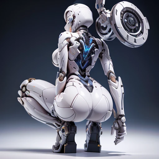 extreme biomechanical style, cyborg robot (female), beautiful robot assembled in a laboratory (future), extreme small waist, circuits and bimechanical parts in legs, hyperrealistic digital art Hyperrealistic, Amazing, surreal, full body shot, full body pose, perfect body, huge but, huge boobs, white and pink style, biomechanical style, back pose, +18