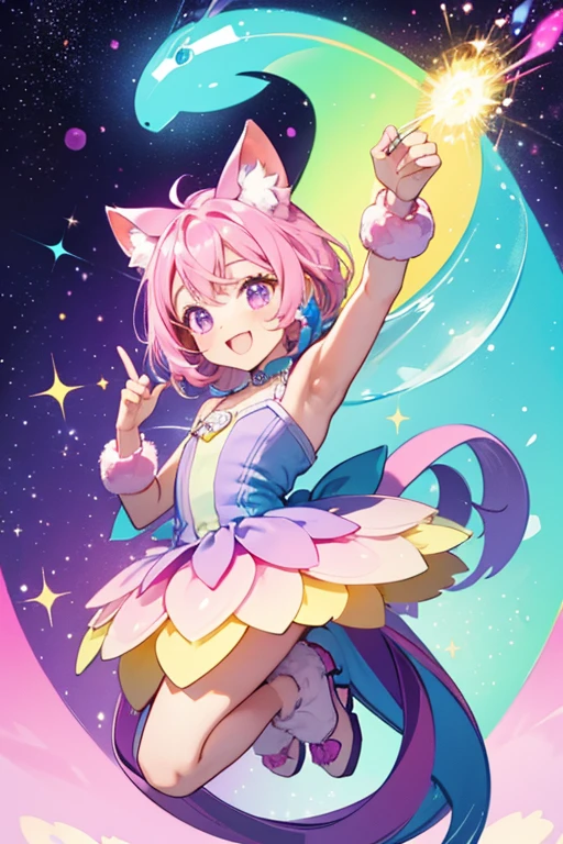 Chappi is a fuchsia girl  beaver with a yellow tail that has a circle pattern with the colors consisting of dark and light pink, green, purple, and blue, as well as having light blue ears and paws. SPARKLE; GLITTER