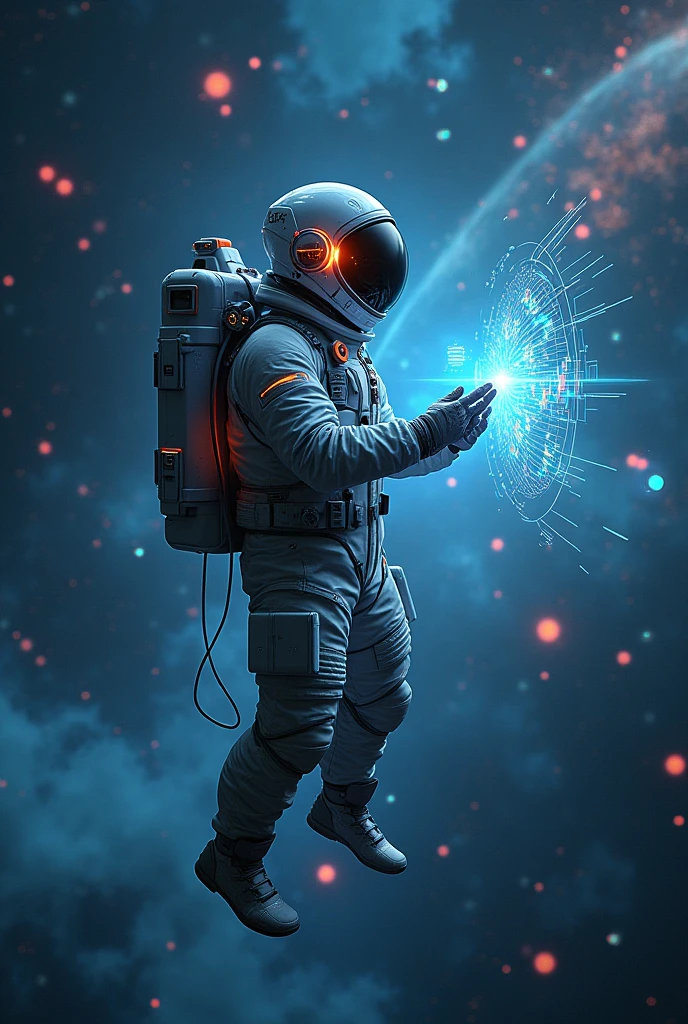 Spaceman,float,Cyberpunk style,Spaceman看K線,Bitcoin,Background of the vast universe,Data K line,BTC
