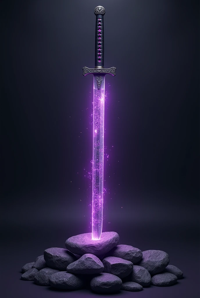 Creates a gravity katana with stones with purple auras around the blade showing the sword as if it were a 360 view of the katana