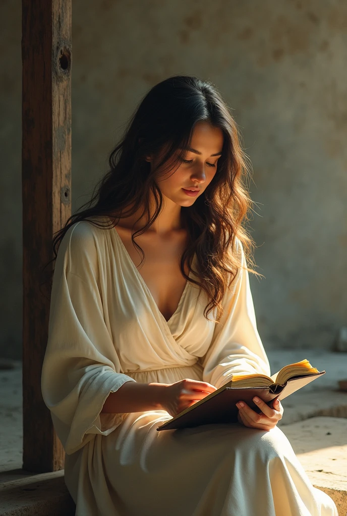 Jesus forgive the adultera person sitting alone, looking thoughtful, with a Bible in handy woman 