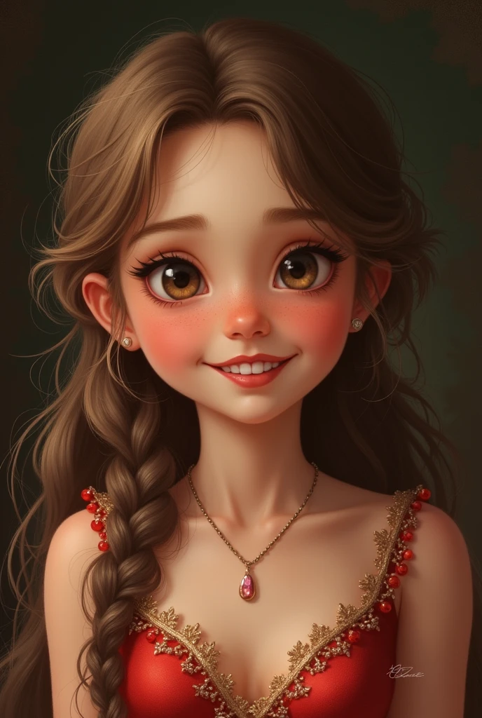 (cute 18yo Welsh girl's face and body by J. Scott Campbell and Chris Leib and Brad Kunkle:1.45), (brown_haired:1.15), (huge smile:1.05), v neck evening gown, (big bright eyes:1.05)