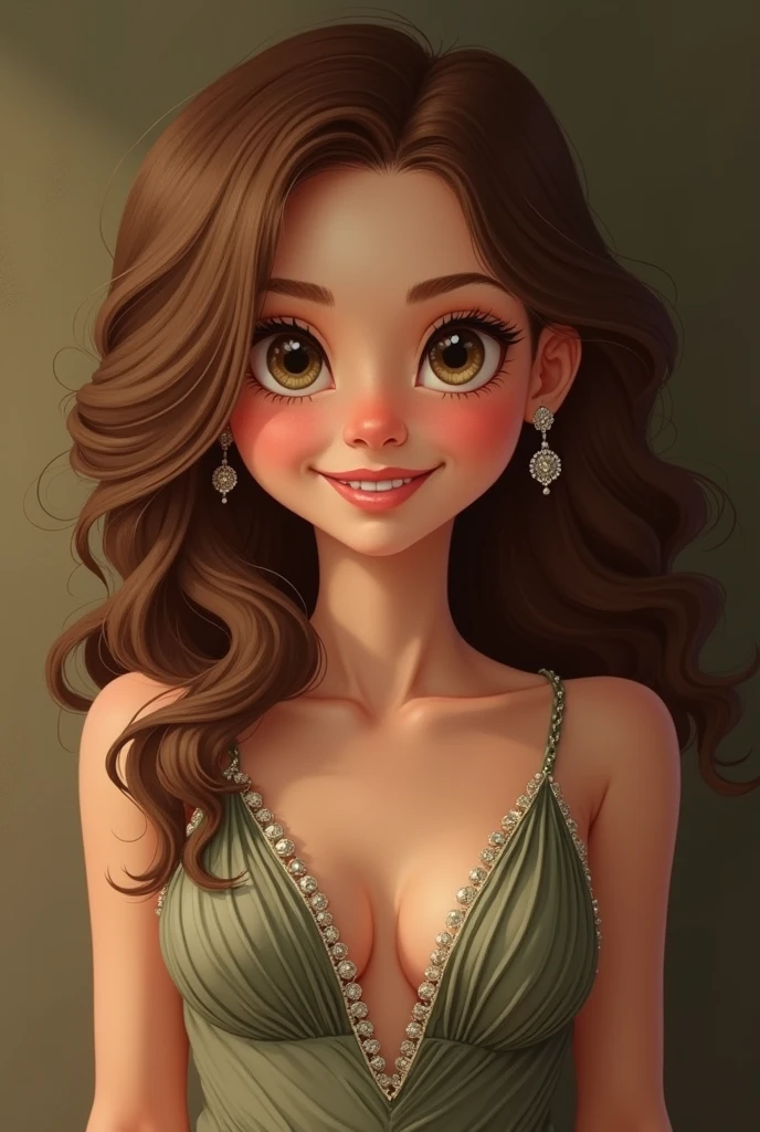 (cute 18yo Welsh girl's face and body by J. Scott Campbell and Chris Leib and Brad Kunkle:1.45), (brown_haired:1.15), (huge smile:1.05), v neck evening gown, (big bright eyes:1.05)