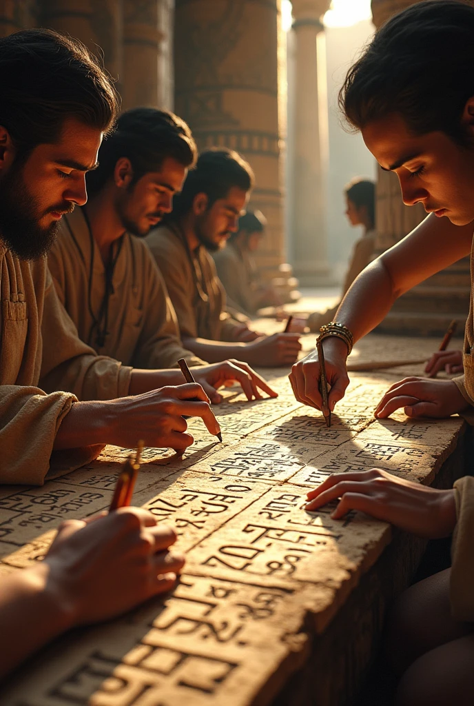 A realistic and ancient image showing how hieroglyphics were written.
