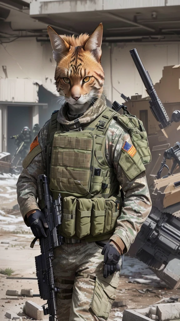 Arafe conceals guns and rifles inside a building, Ready for battle, Anthropomorphic cyberpunk brown tabby cat, Fox Tonic, Anthropomorphic brown tabby cat, In Tarkov, Vojtek Fuss, Farson, Ultra-Realistic Skin, Hairy bastard, Digital brown tabby cat, Profile picture 1024px, Furry Furfinity, Close-up portrait,9:16 ratio